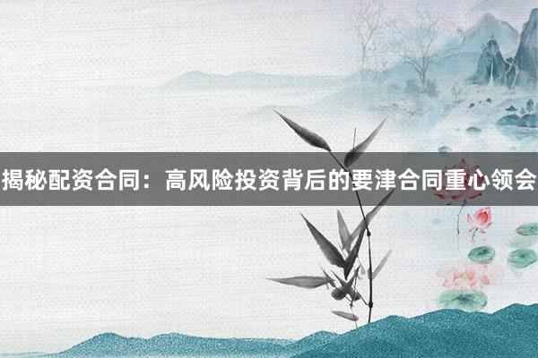 揭秘配资合同:高风险投资背后的要津合同重心领会