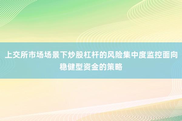 上交所市场场景下炒股杠杆的风险集中度监控面向稳健型资金的策略