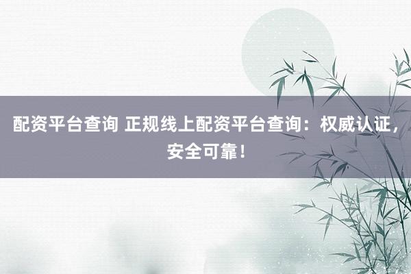 配资平台查询 正规线上配资平台查询：权威认证，安全可靠！