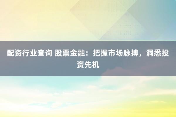 配资行业查询 股票金融：把握市场脉搏，洞悉投资先机