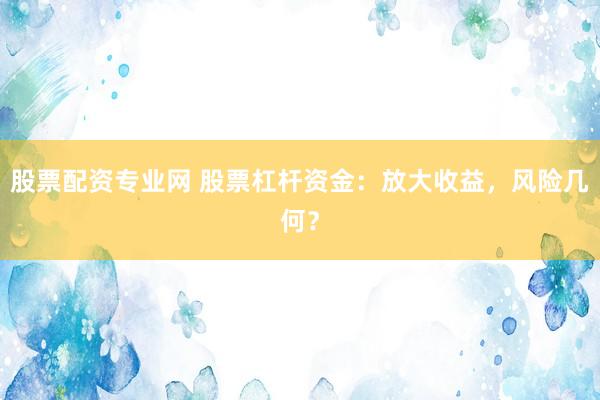 股票配资专业网 股票杠杆资金：放大收益，风险几何？