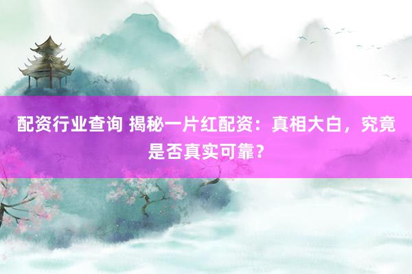 配资行业查询 揭秘一片红配资：真相大白，究竟是否真实可靠？